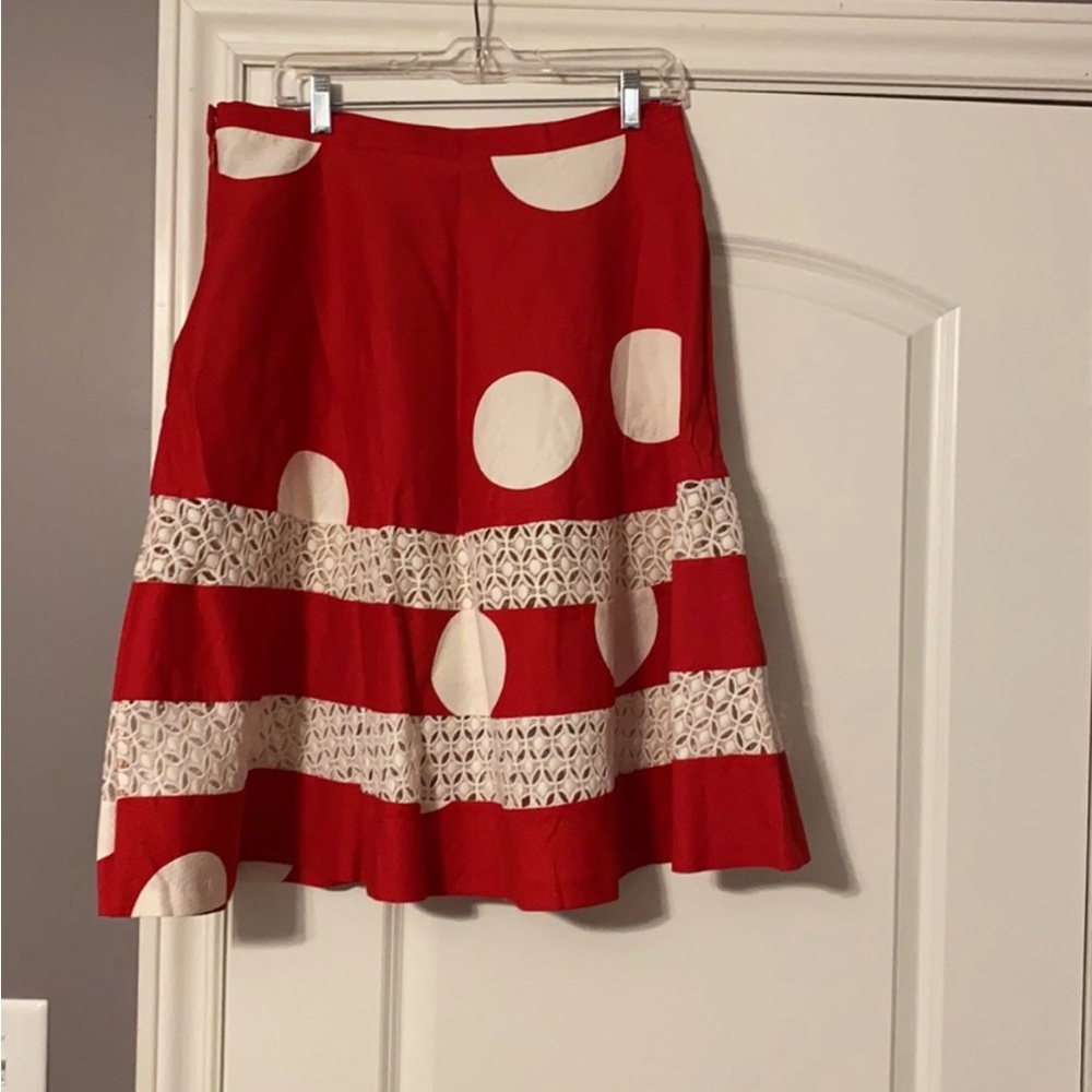 ♥️🆕 AnthropologieTracy Reese Red and White A-Line Midi Skirt🤍 - Picture 3 of 4